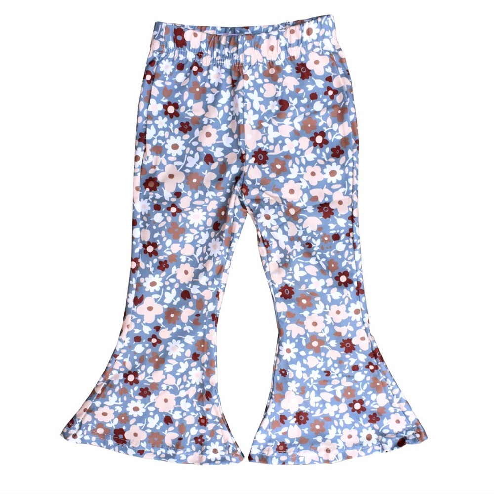 Little Girl's Bell Bottoms - Indigo Blue Floral